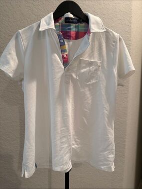 Ralph Lauren White Polo with Multicolor Plaid Trim